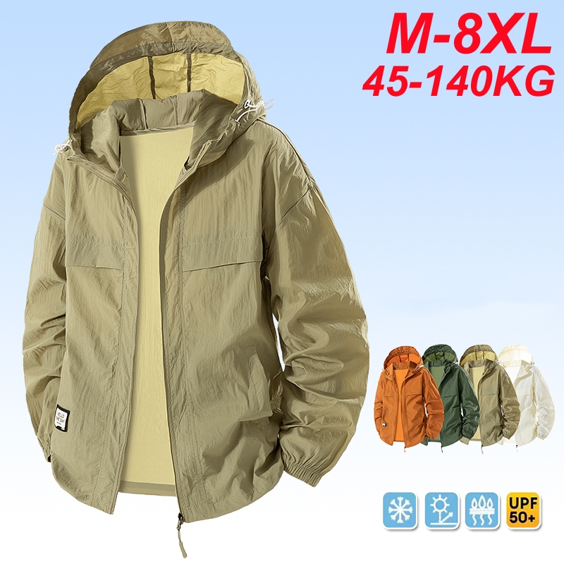 Plus Größe 8XL UPF 50+ Sommer Wandern Jacke Männer Wasserdicht Schnell Trocknend Camping Windjacke Trekking Angeln Outdoor Anti UV Kleidung