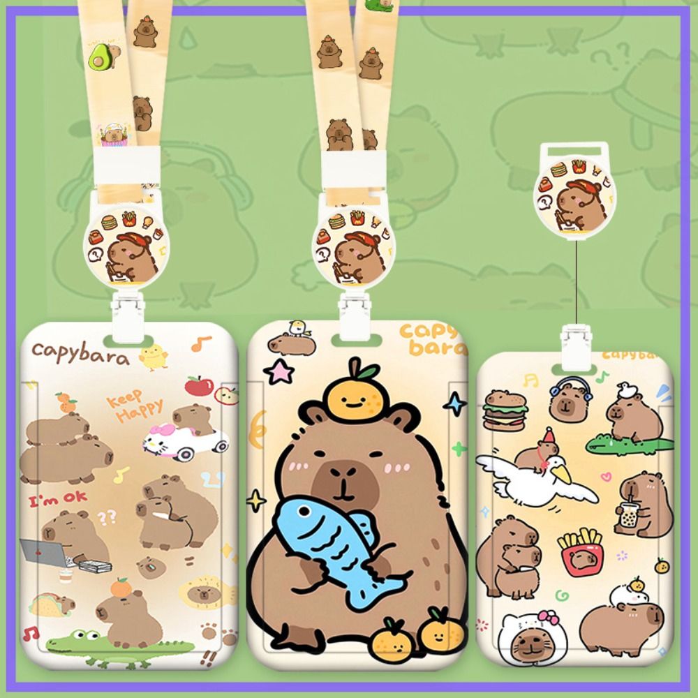 Cartoon Capybara Card Holder Bus Card Cover Case Business Card Holder Cute Credit Card Holders with Lanyard ID Holders Badge