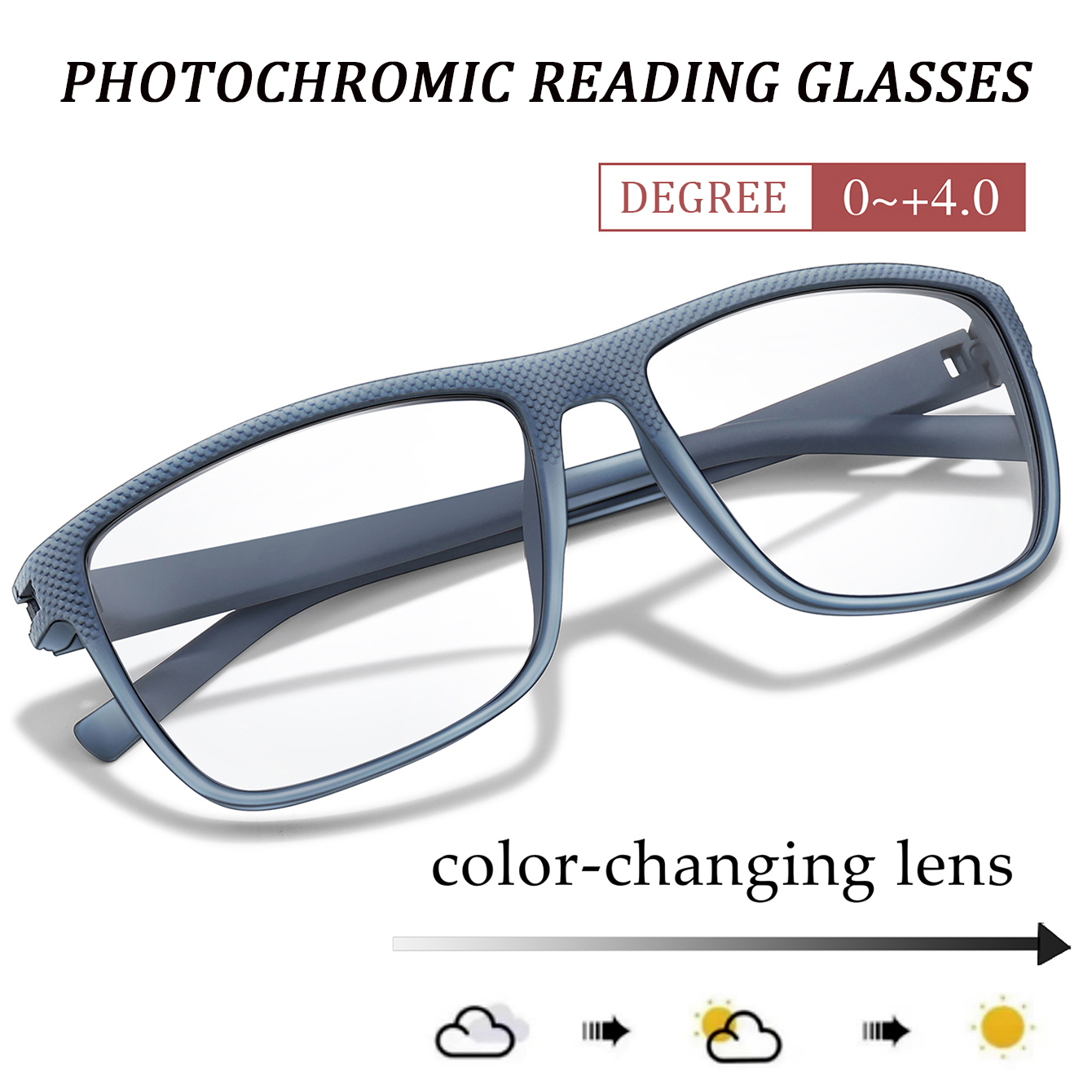 Gafas de lectura fotocromáticas rectangulares, gafas ultraligeras para presbicia, para uso diario de mediana edad y ancianos, Surf