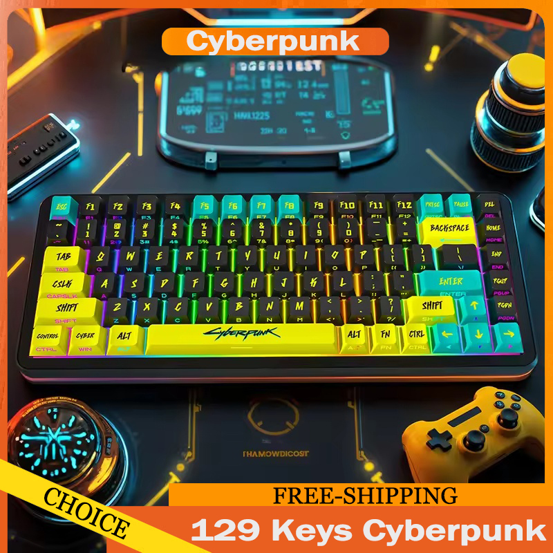 Cyberpunk 129 Tombol Keycap Profil Ceri Sisi Terukir Tembus Tombol Pbt Kustom Disesuaikan Wooting Kunci Hadiah