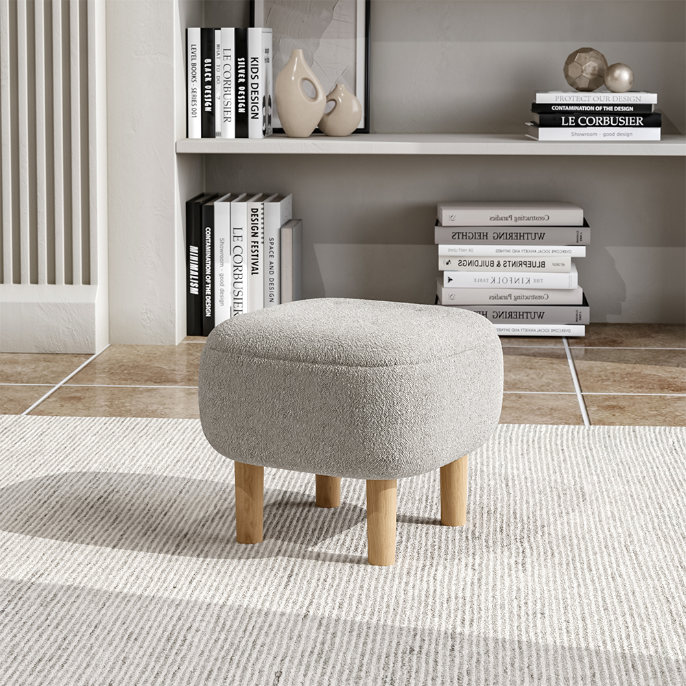 Taburete con patas de madera para sala de estar, taburete de comedor, color Beige/gris