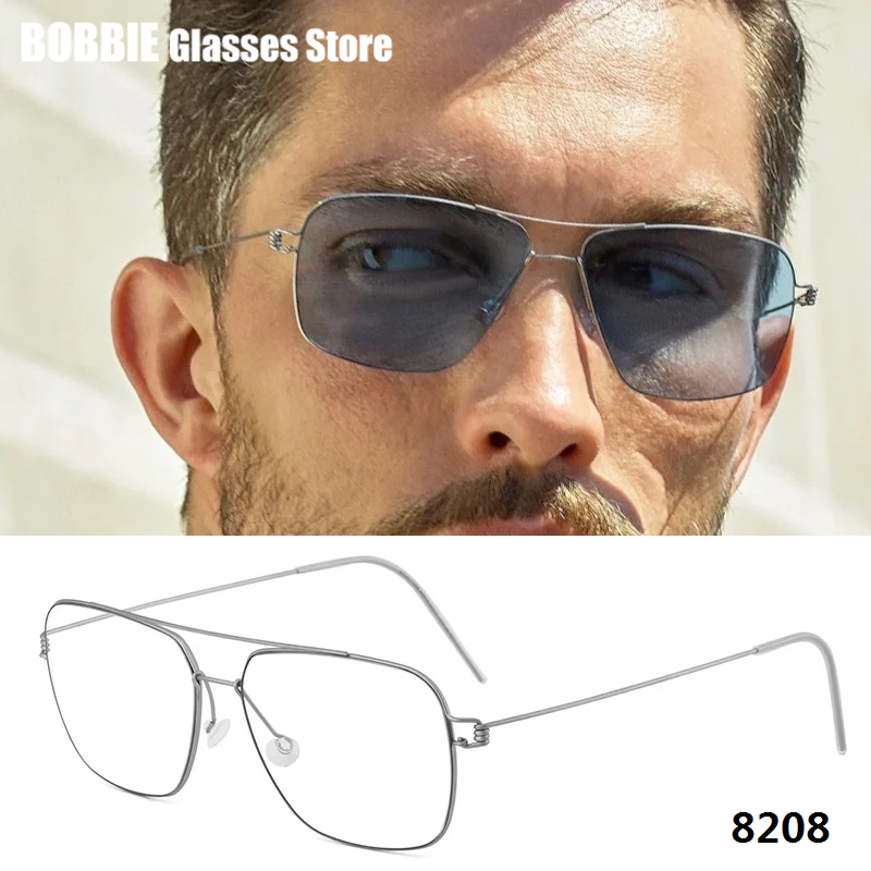 Denmark Design 8208 Bingkai Kacamata Titanium Pria Wanita Kacamata Tanpa Sekrup Ultralight Double Beam Persegi Kacamata Buatan Tangan Fashion