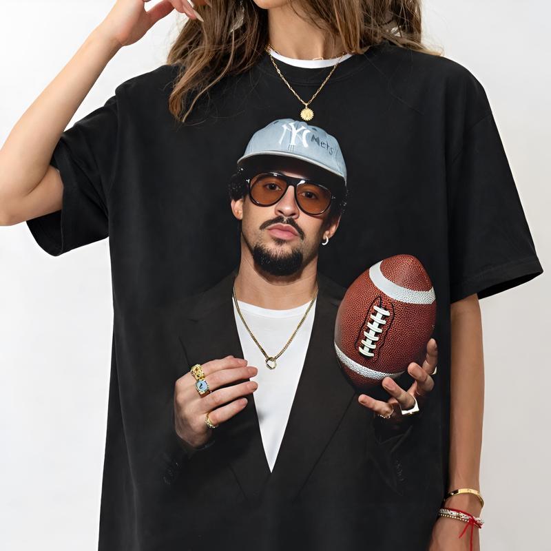 Kaos Bad Bunny x Super Bowl Rugby grafis 100% katun unisex 2026 Musim Panas Baru O-neck Pria Y2k retro Lengan Pendek Hadiah untuk penggemar