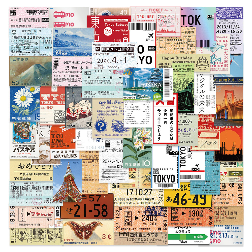 60pcs Tokyo Travel Souvenir Ticket Graffiti Stickers Cartoon Decals Kids Toy DIY Suitcase Scrapbook Phone Laptop Sticker