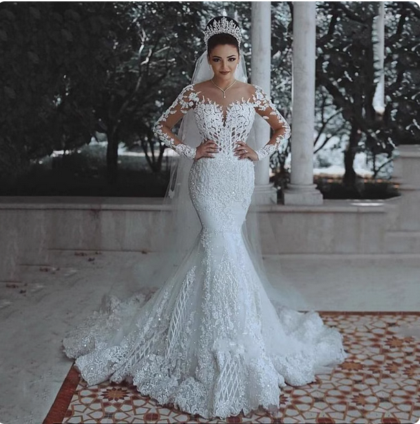 2025 New Sexy Deep V-Neck Mermaid Lace Wedding Dress for Cross-Border European and American Styles