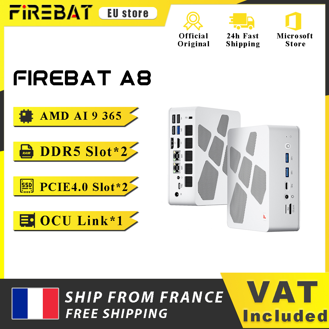 Firebat A8 Mini PC AMD Ryzen AI 9 365 DDR5 RAM M.2 SSD USB4*2 DDR5*2 PCIe4*2 Windows11 Pro Komputer stacjonarny do gier WiFi6 OCuLink