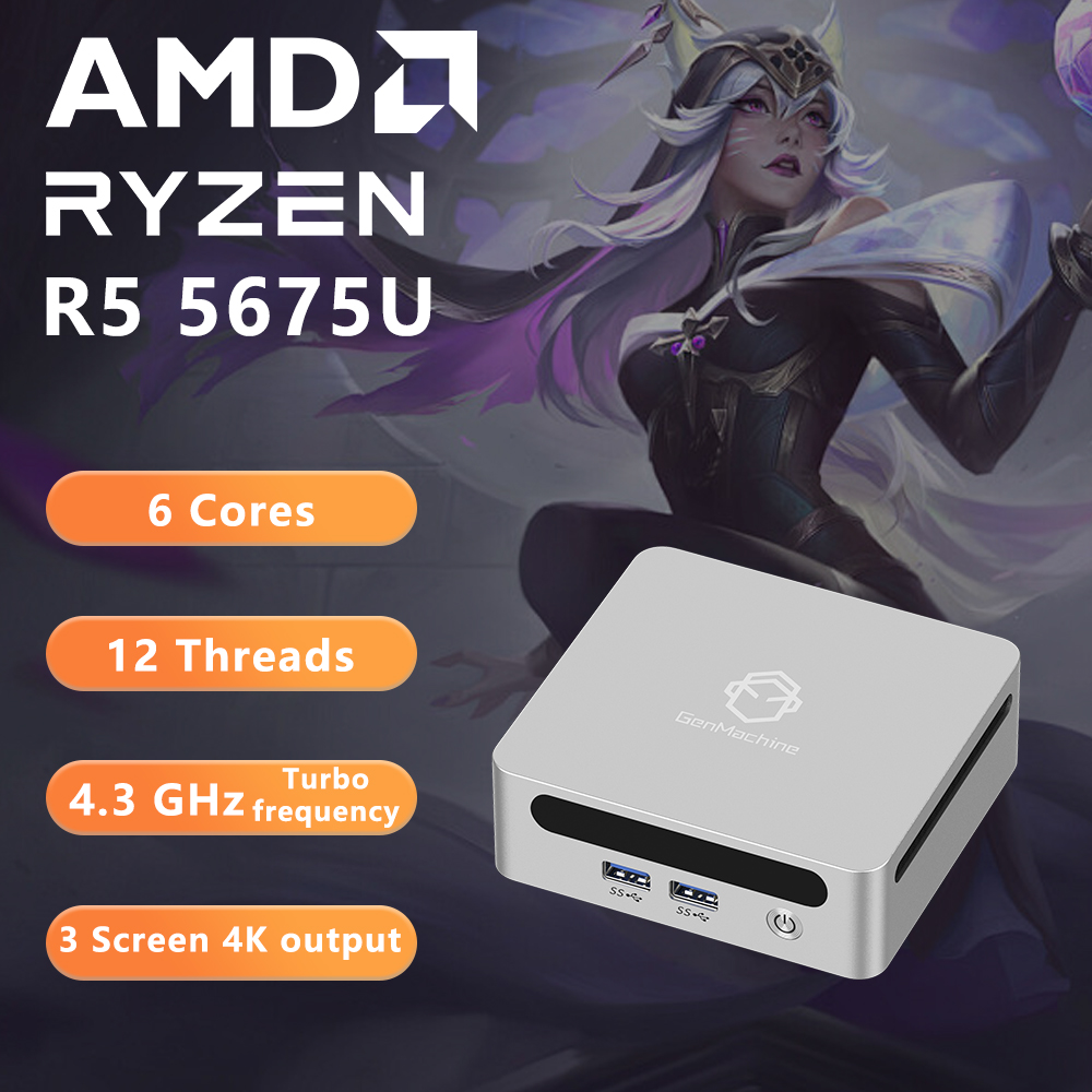 GenMachine AMD Ryzen Ren5000 5675U 5700U 5800H 5800U Mini PC Windows 11 Ryzen DDR4 3200Mhz Gaming Pc WIFI6 Diy ordenador para juegos