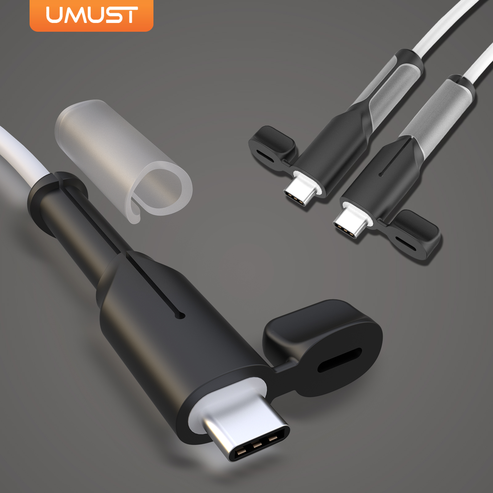 ตัวป้องกันสายชาร์จ, Type-C ถึง Type-C/iPhone/USB A ตัวป้องกันสายไฟเครื่องชาร์จซิลิโคน, ตัวป้องกันสายไฟ 2-in- พร้อมม้วนเก็บสาย