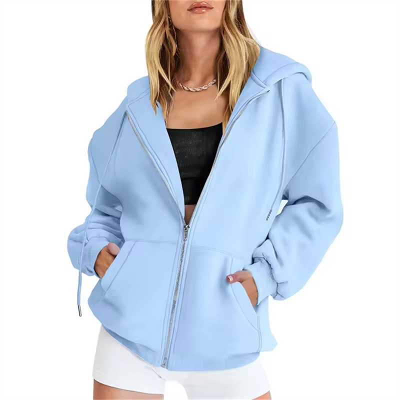 Primavera Otoño Invierno moda cremallera sudaderas con capucha mujer cardigan abrigo diario manga larga tops versátil Casual sudaderas con capucha mujer sudadera