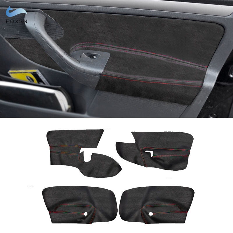 LHD สําหรับ VW Golf 5 MK5 Jetta 2005 2006 2007 2008 2009 2010 4pcs หนังนิ่มหนังภายในรถแผงประตูพนักพิงสติกเกอร์ Trim