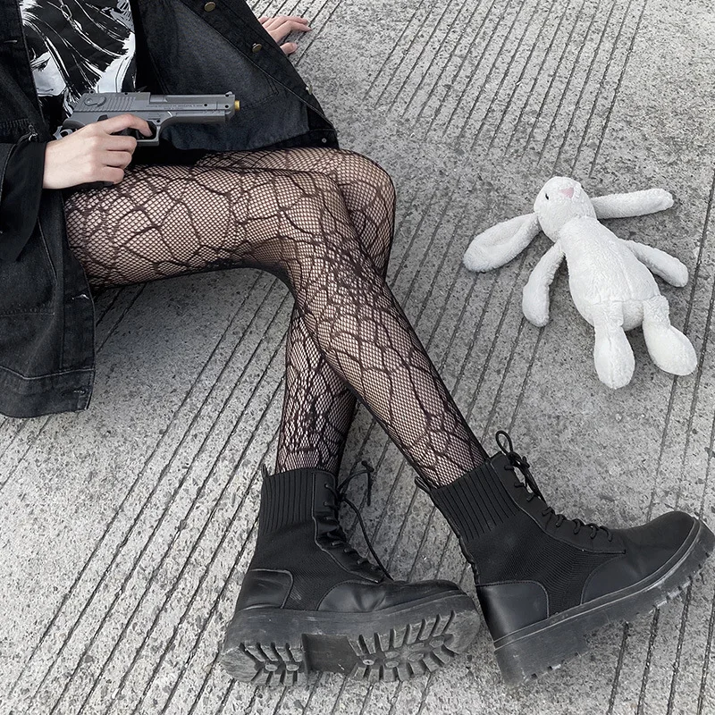 Medias de malla de encaje ahuecadas clásicas Lolita para mujer, pantimedias de fondo, medias de tela de araña Retro, góticas, Punk, chicas japonesas