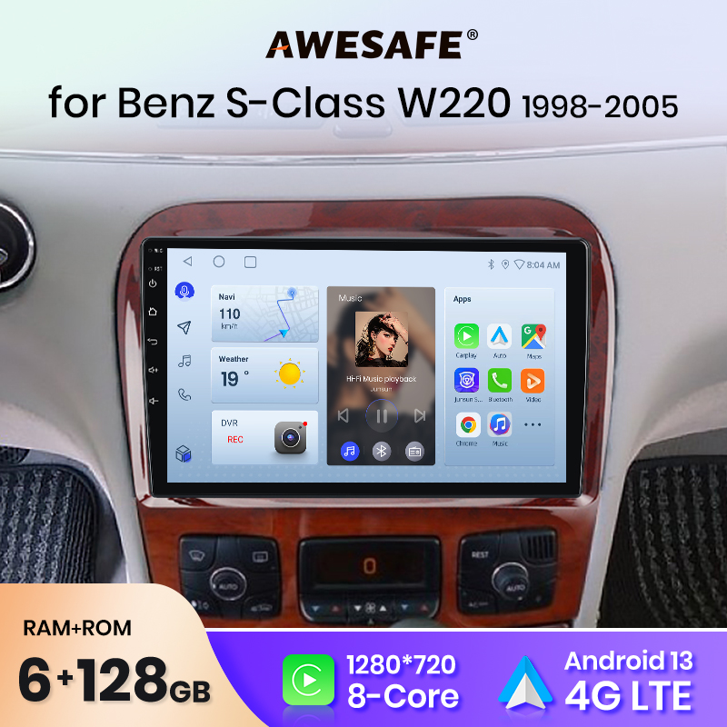 AWESAFE PX9 Plus Radio samochodowe do Mercedes Benz S-Class W220 1998-2005 bezprzewodowe CarPlay Android Auto nr 2 din 2din DVD
