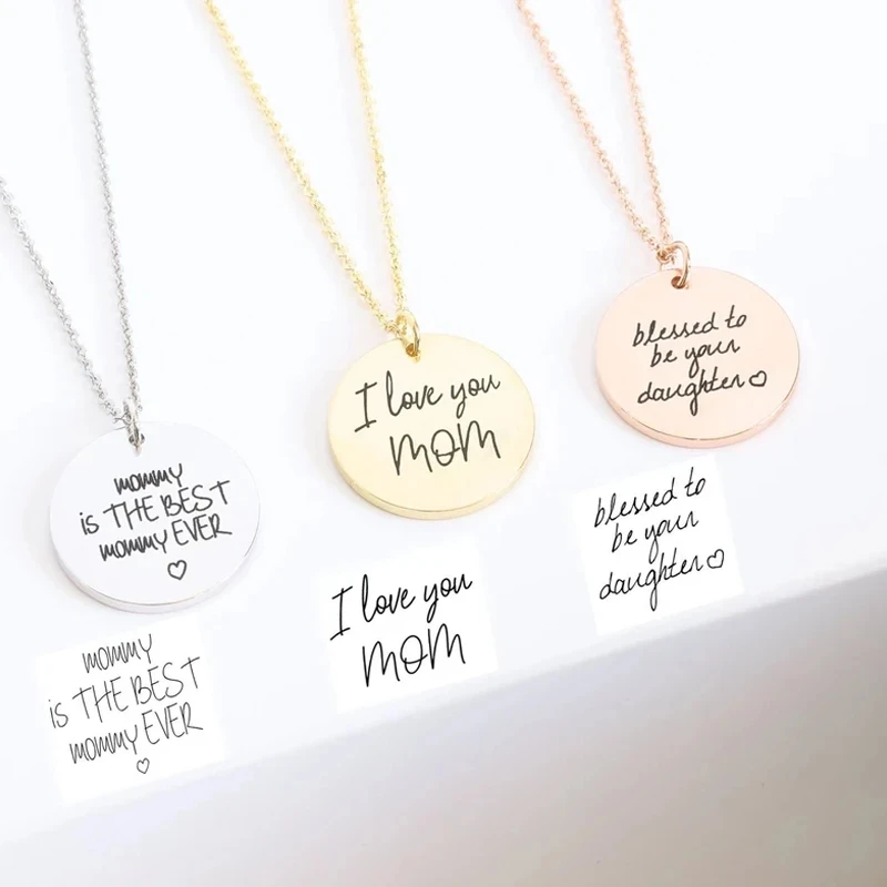 Personalized Handwriting Engraving Custom Necklace Wedding Keepsake Collar Jewelry for Wife Mother Days Necklace Special Gift