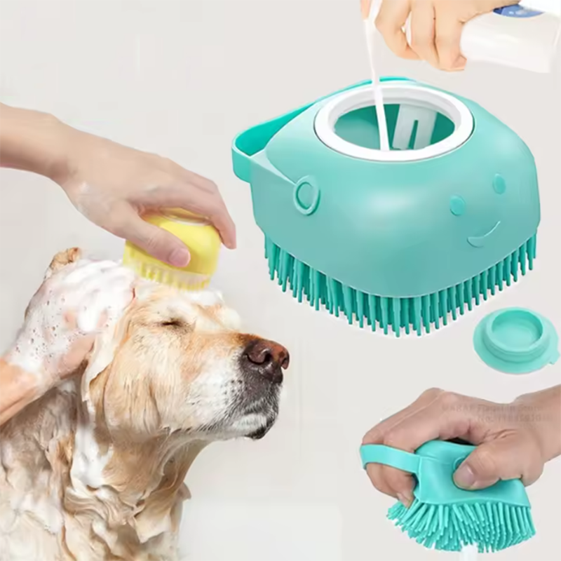 Nuevo cepillo de masaje para baño, baño multifuncional para cachorros, perros grandes, gatos, accesorios de silicona de seguridad suave para mascotas, herramientas para perros y gatos