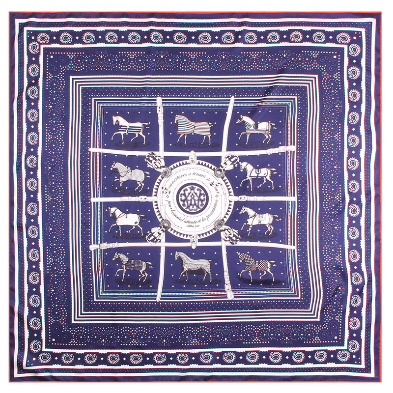 90 cm Handgerollter Saum Paisley Pferd Twill Seide Quadratischer Schal Damen Schal Marke Hijab Schal Foulard Kopftücher Design Bandana