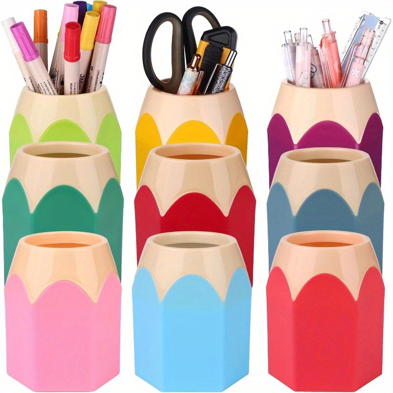 Portapenne a forma di matita, portapenne in plastica da tavolo carino, portapenne colorato per vaso, contenitore per pennelli per trucco