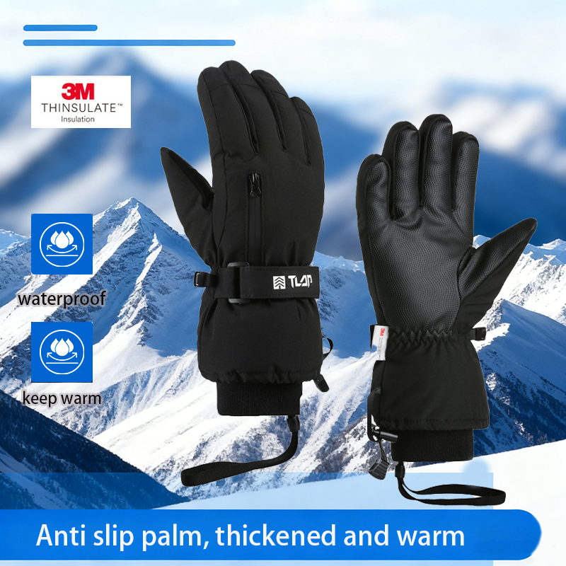 Gants de ski d'hiver pour hommes et femmes, doublure en cachemire épais, en cuir PU, imperméables, pour l'équitation, pour moto