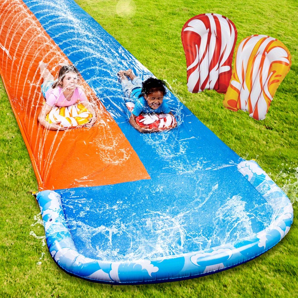 Sloosh Tobogán Acuático Hinchable Gigante de 32.5 pies con Doble Carril de Carreras, 2 Tablas y Pulverizador de Agua para Fiestas de Verano en el Jardín
