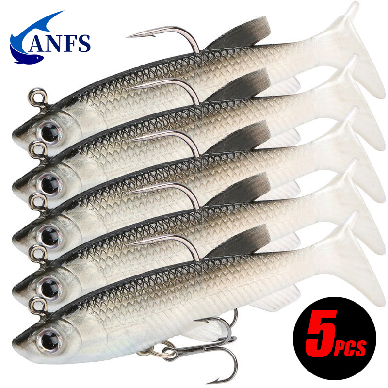 5 pçs kit isca de pesca isca macia 8cm/ 2.8in isca artificial legal ganchos de pesca
