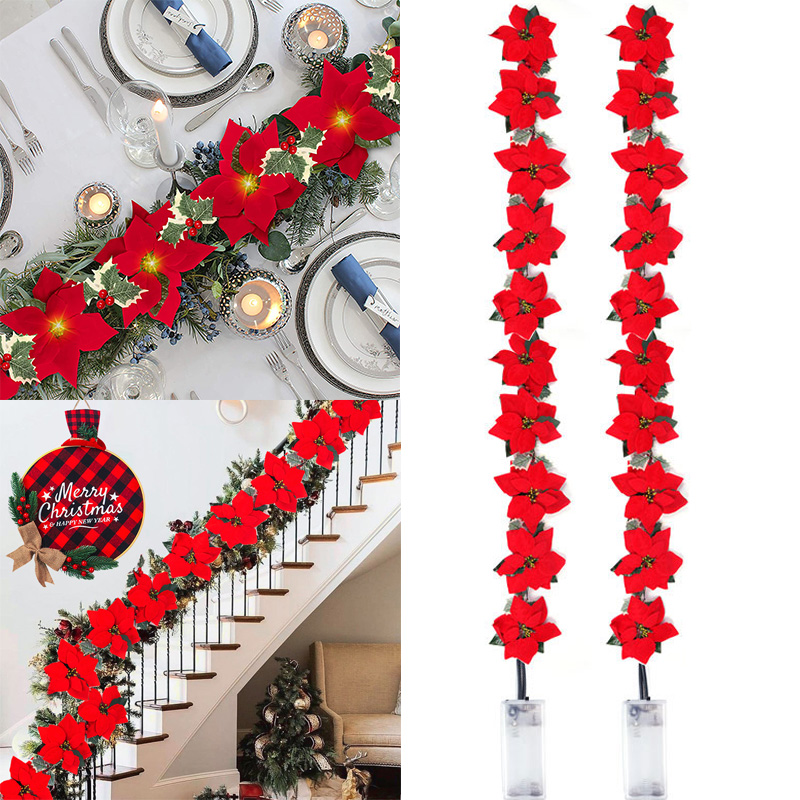 2/3/4m natal poinsétia guirlanda flor artificial luz da corda de natal interior/exterior decoração do feriado natal 2023 navidad noel