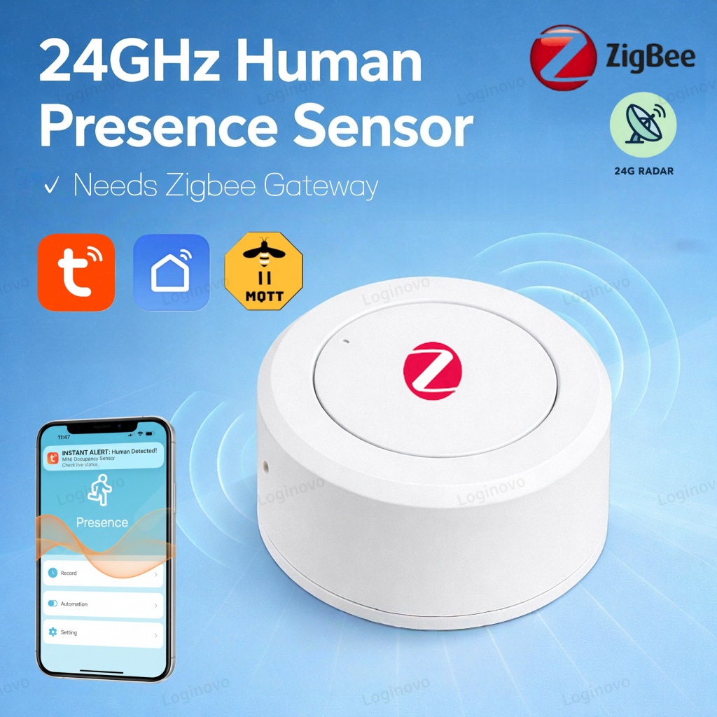 Sensor de Presença Humana ZigBee 24G MmWave, Mini Detector PIR para Automação Residencial Tuya Smart Life Z2M, Necessita de Gateway