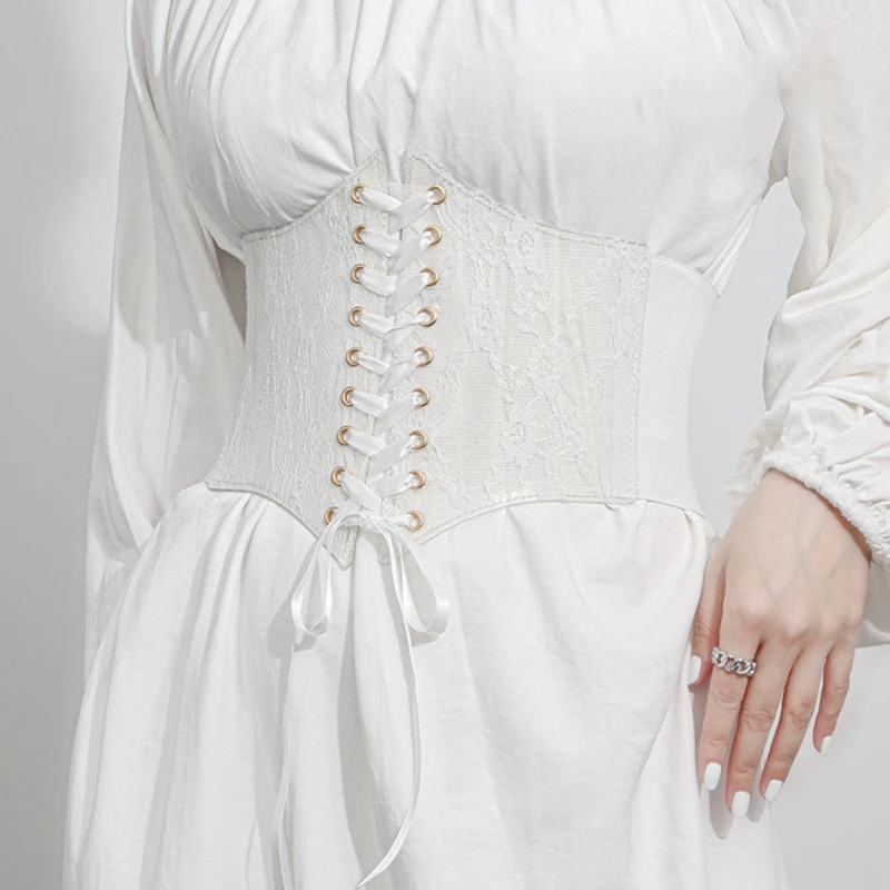 Corsé de cintura Vintage para mujer, cinturilla elástica con bordado de flores, negro, blanco, rojo, rosa, ancho de encaje, cinturones adelgazantes para el cuerpo