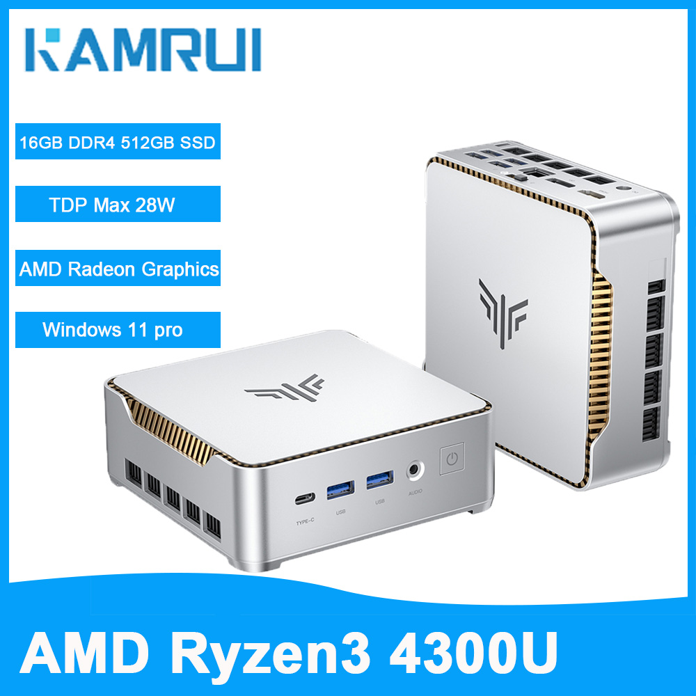 KAMRUミニPC AMD Ryzen3 4300U 16GB DDR4 512GB M.2 SSD 最大3.7GHz Windows 11 PRO WIFI2.4G+5G マイクロデスクトップコンピューター オフィス用