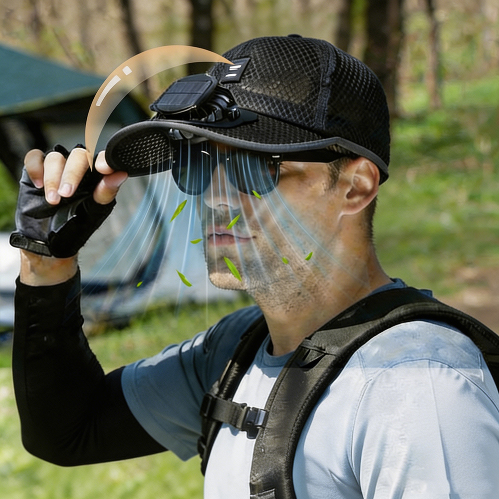 Topi Bisbol Tenaga Surya dengan Kipas, Topi Jaring Kipas Pengisi Daya USB Pelindung Matahari untuk Perjalanan Luar Ruangan Musim Panas, Memancing, Berkemah, Pantai, Golf