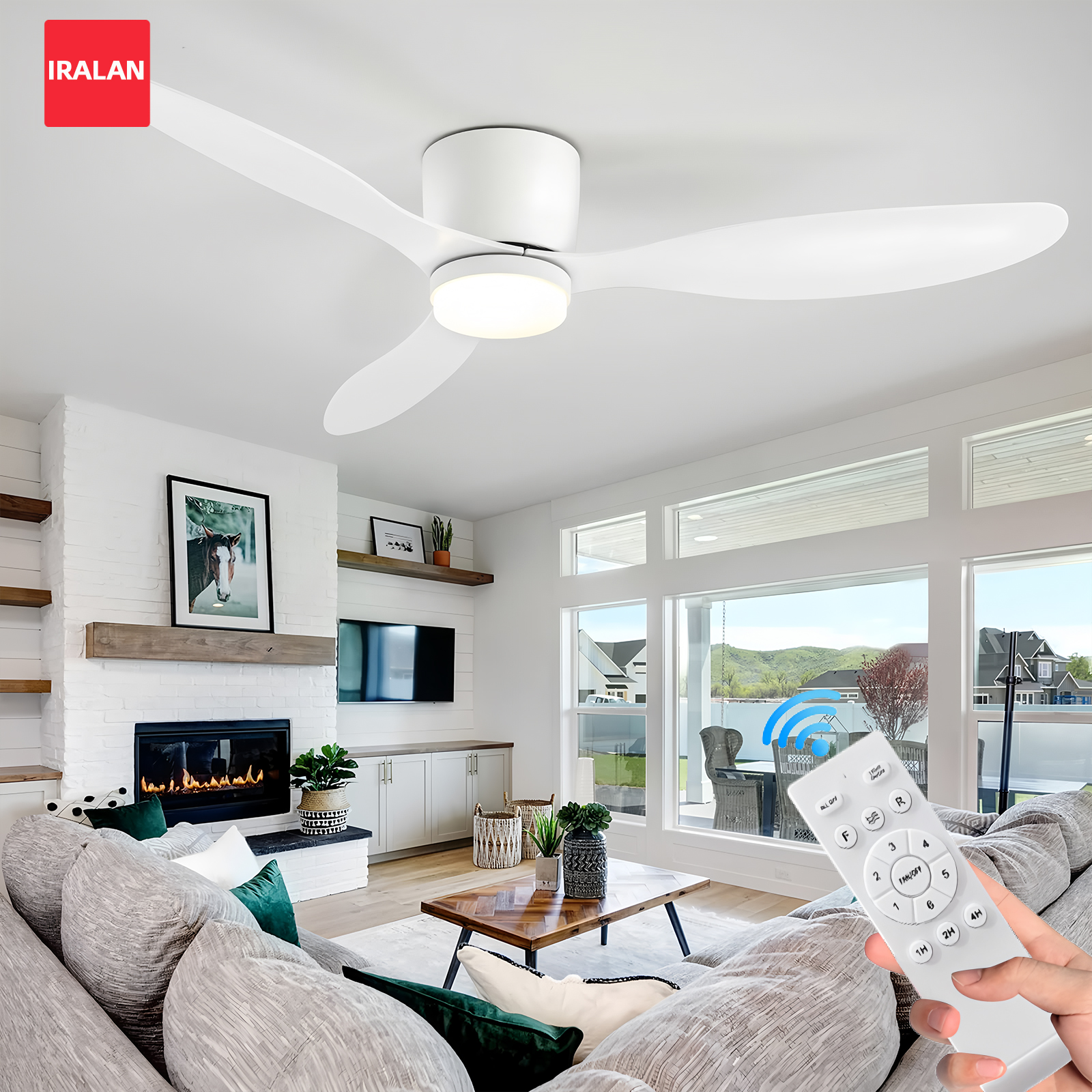 Iralan ventilador de teto moderno com luz led, motor dc, grande volume de ar, controle remoto para cozinha, quarto, sala de jantar, pátio