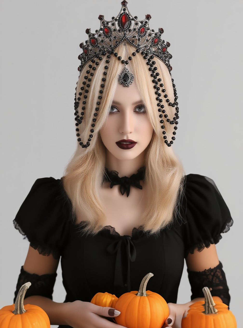 Tiaras y coronas barrocas Vintage de cristal negro con diamantes de imitación para mujer, diademas de princesa reina con borlas para novia, accesorios para el cabello de boda