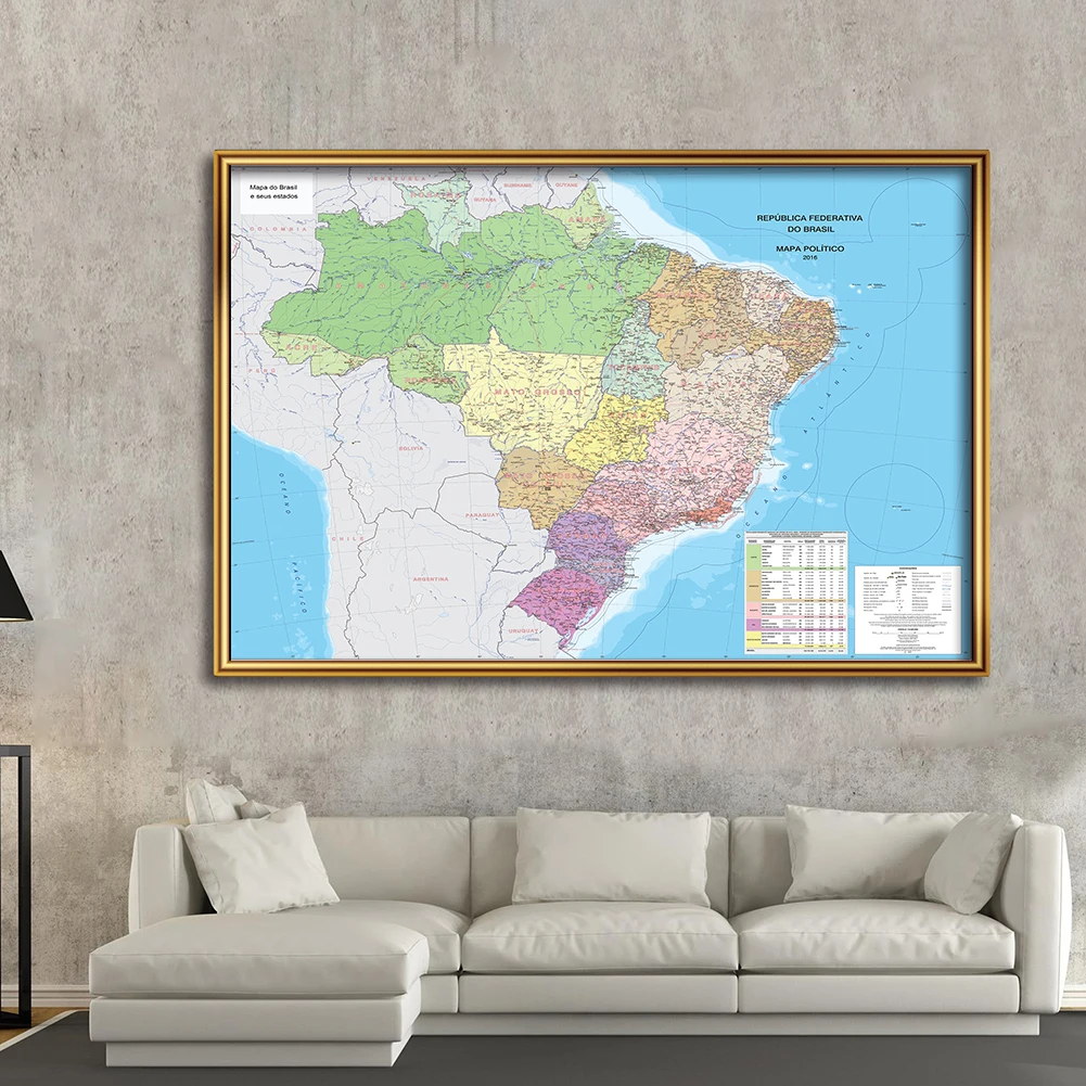 225*150 Cm Brasil Bản Đồ Trong Tiếng Bồ Đào Nha Không Dệt Vải Tranh Treo Tường Poster Phòng Khách Trang Trí Nhà Cửa đồ Dùng Học Tập