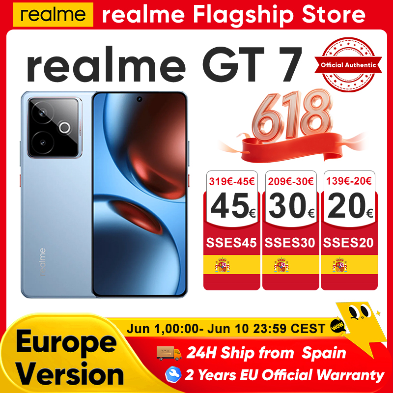 Smartfon Realme GT 7 (wersja globalna) z funkcją AI, procesorem Dimensity 9400E, baterią Titan o pojemności 7000 mAh, ultraszynelowym ładowaniu 120W, 6,78-calowym wyświetlaczem 120Hz i NFC.