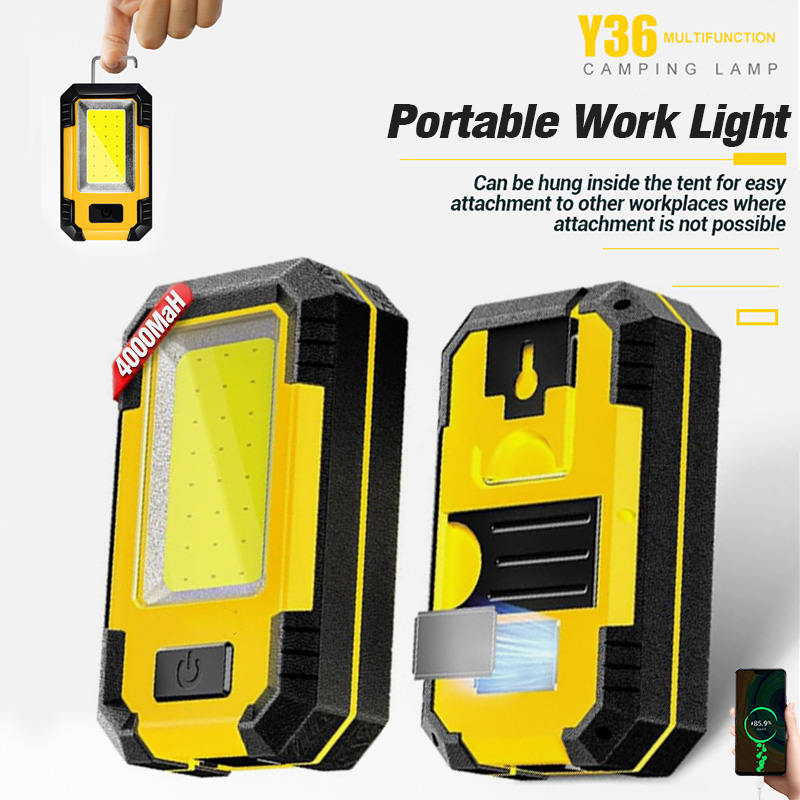 充電式 LED 懐中電灯多機能ポータブルトーチ COB ワークライトマグネット付き屋外キャンプランタン電源銀行