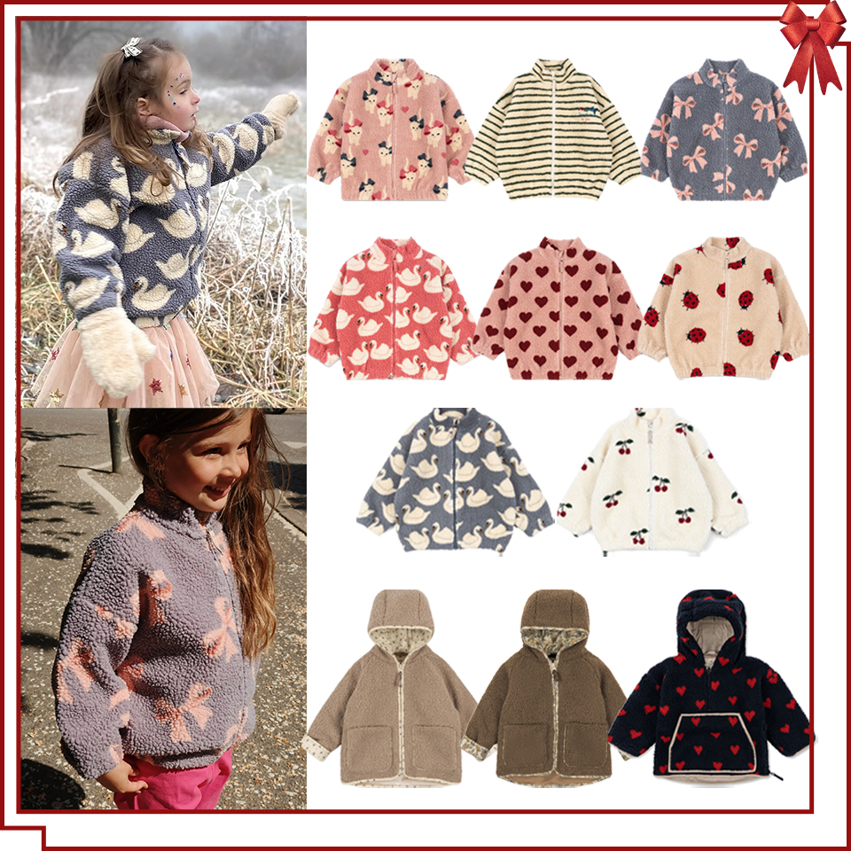 2025 Winter KS Children Cotton Lamb Wool Warm Outerwear Clothes Girls Print Coats Baby Boys Plus Fleece Jackets Kids Clothing