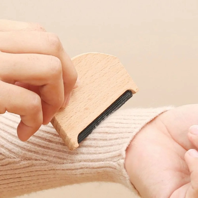 Removedor de pelusas y bolas de lana de cachemira para ropa, cepillo de limpieza portátil de madera