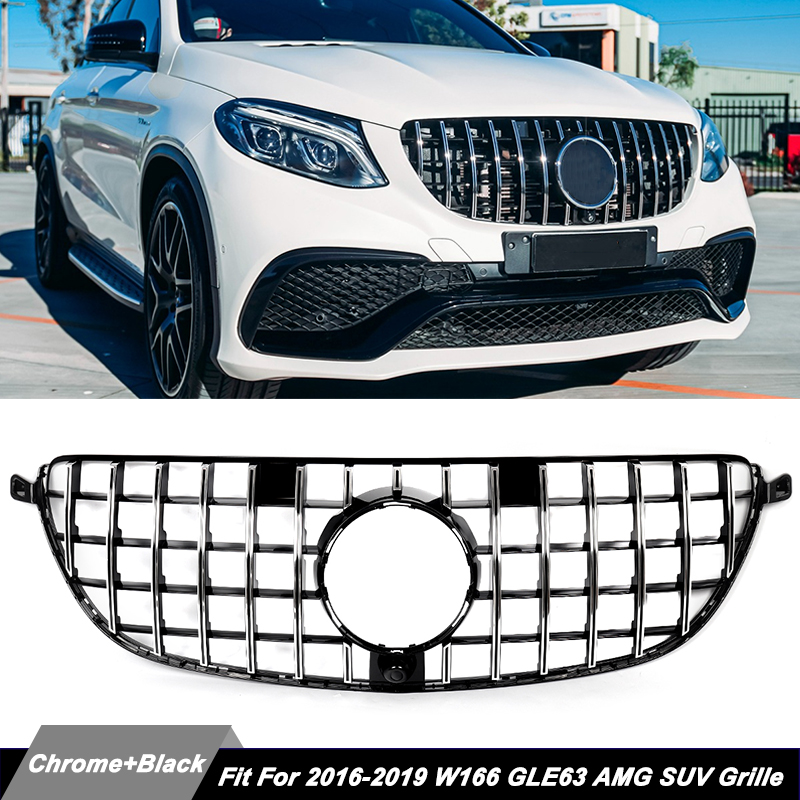 Dla 2016-2019 Mercedes W166 GLE63 AMG GT R Kratka przedniego zderzaka Chrom + Czarny