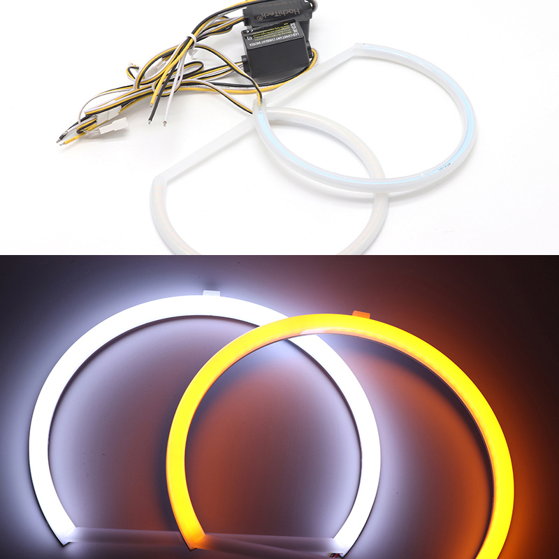 2pcs SMD ผ้าฝ้าย LED Angel Eyes สีขาวและสีเหลือง DRL ชุด 85 90 95 100 มม.105 มม.110 มม.115 มม.120 มม.126 มม.140 มม.113 มม.146 มม.158