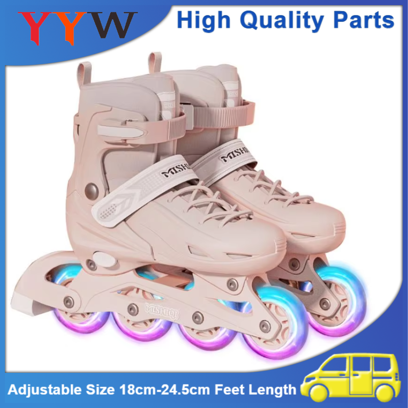 กระพริบอินไลน์ Roller Skates ผู้หญิงผู้ชายปรับขนาด 4 ล้อรองเท้าสเก็ตสําหรับชายหญิงเริ่มต้นรองเท้าผ้าใบสเก็ตกลางแจ้ง