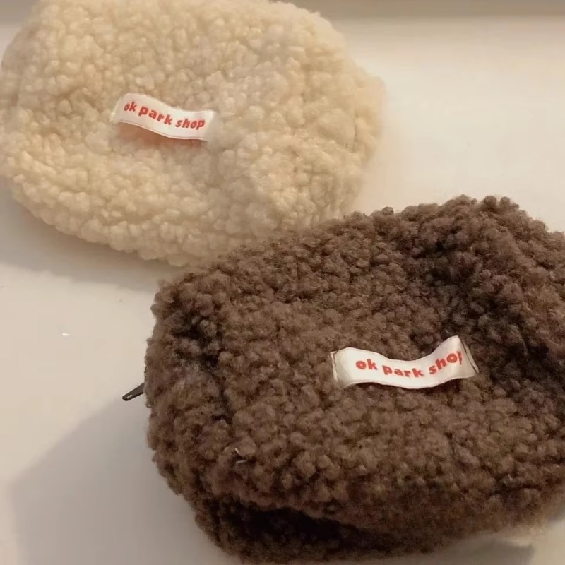 Winter Milk Tea color Korean INS Lamb Fleece Makeup Bag Soft Comfortable Women Clutch Bag Cosmetic Organizer Girls Pencil Case
