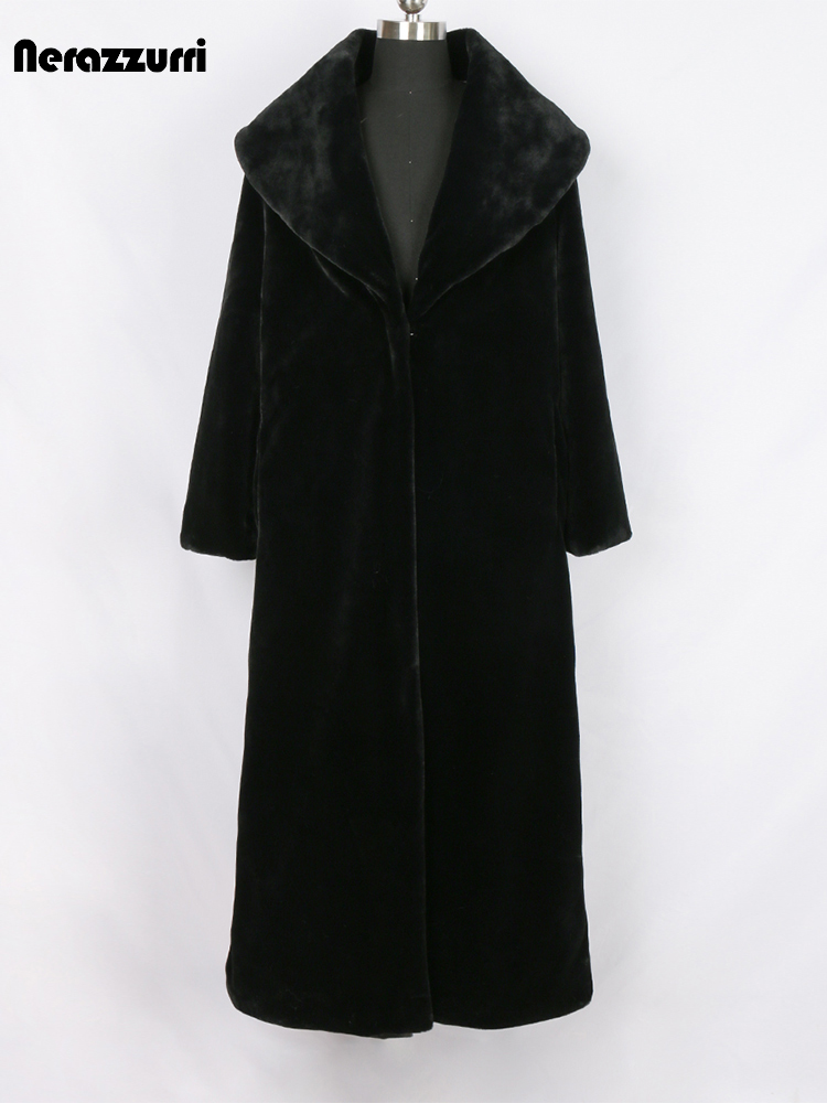 Nerazzurri Extra Long noir hiver fausse fourrure manteau femmes à manches longues grande taille élégant moelleux haché vison fourrure pardessus 6xl 7xl