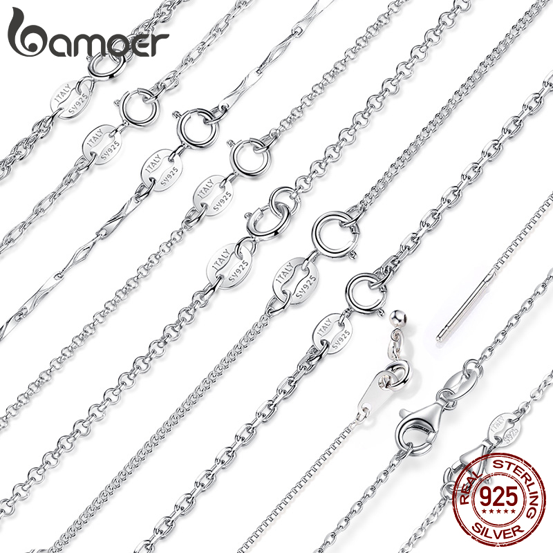 BAMOER クラシックベーシックチェーン 100% 925 スターリングシルバーロブスタークラスプ調節可能なネックレスチェーンファッションジュエリー女性のための
