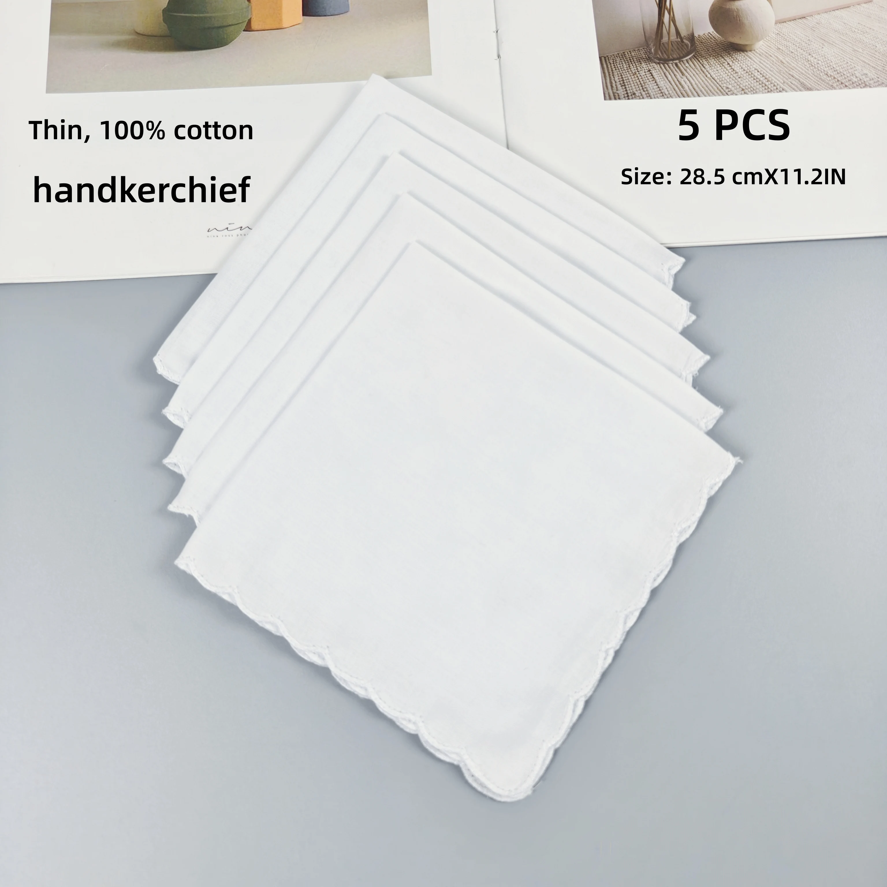 28,5 cm/11,2 Zoll dünne, reinweiße Baumwolltaschentücher, 5/7 Stück Hochzeitszubehör