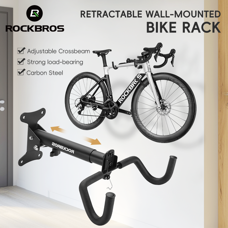 ROCKBROS rak sepeda garasi pasang dinding, rak sepeda dapat disesuaikan Horizontal, kait sepeda diperkuat MTB