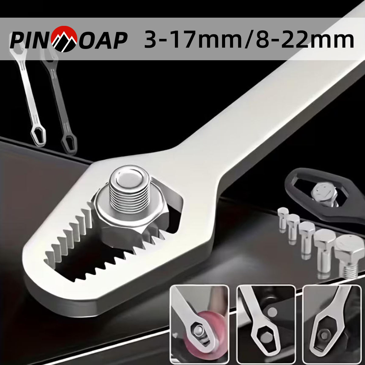 PINMOAP 1PC 다기능 렌치, 조절 가능한 자체 조임식 더블 헤드 렌치, 자동차, 자전거, 가정용 편리한 도구