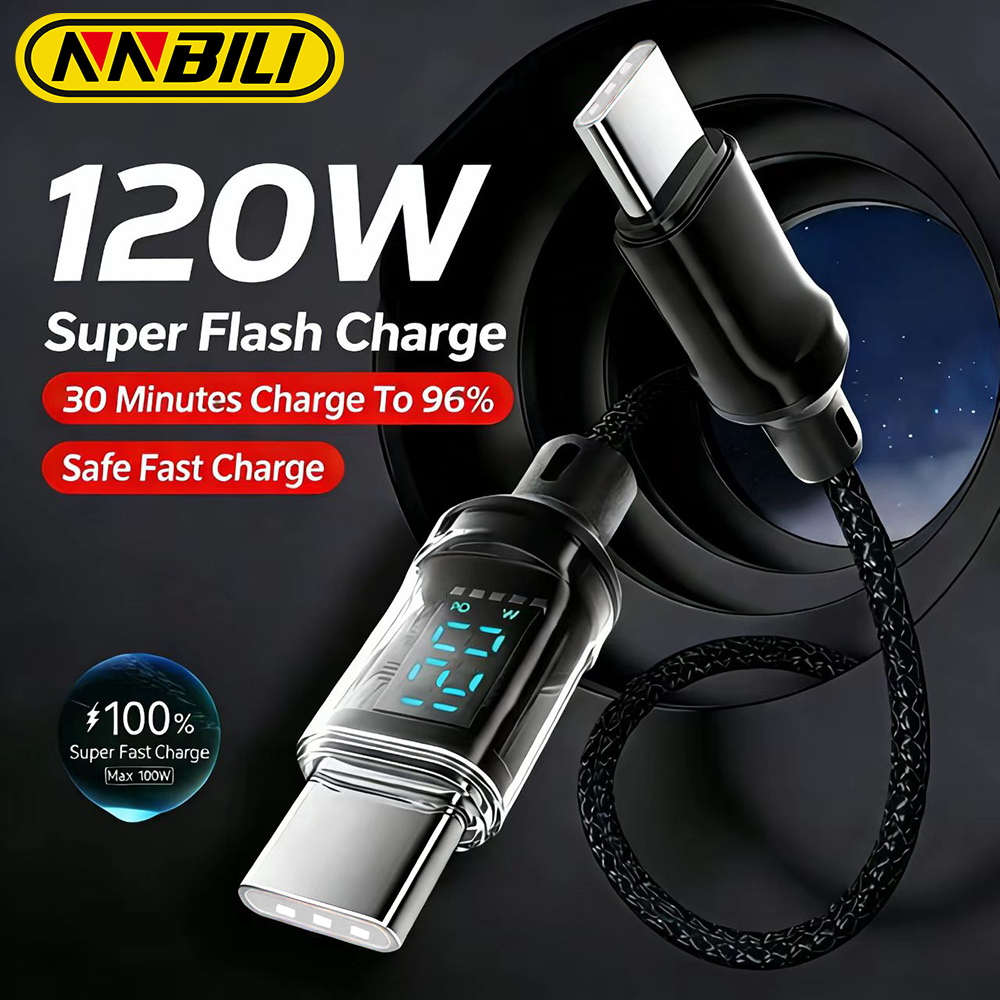 NNBILI 120W C-C および A-C ケーブル電話超高速充電ケーブル LED ディスプレイ付きデータコード iPhone xiaomi Samsung 用ではありません