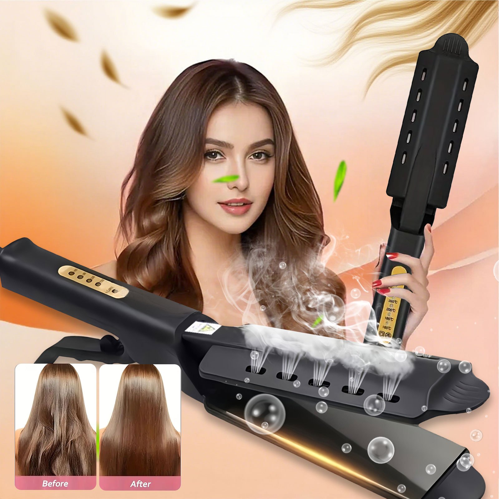 Lisseur cheveux avec réglage de la température à quatre vitesses, lisseur et bigoudi deux en un, cadeaux de Noël pour la fête des mères