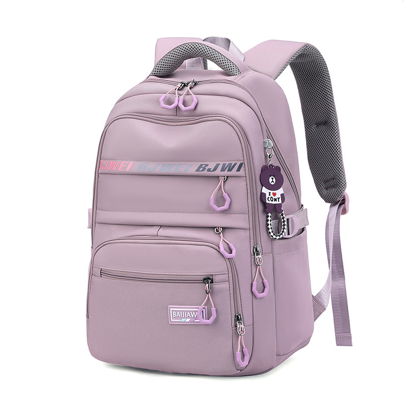 High-School-Taschen für Mädchen im Teenageralter, großer Nylon-Damen-wasserdichter Schulrucksack, weiblicher Laptop-Rucksack, Studenten-Büchertasche, Schwarz