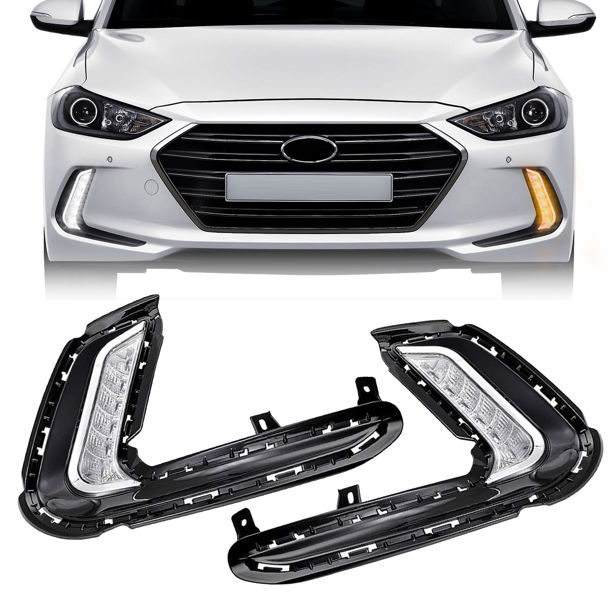 Fog Lights for Hyundai Elantra 2016 2017 2018 LED DRL Fog Lamp Front Bumper Headlights Daytime Running Turn Signal Waterproof