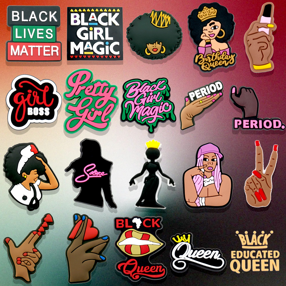 1/20pcs Magical Black Girl Pins for Women Girl Shoe Charms Queen Doctor Singer Boss Shoe Accessories Decorations Buckle Ornament