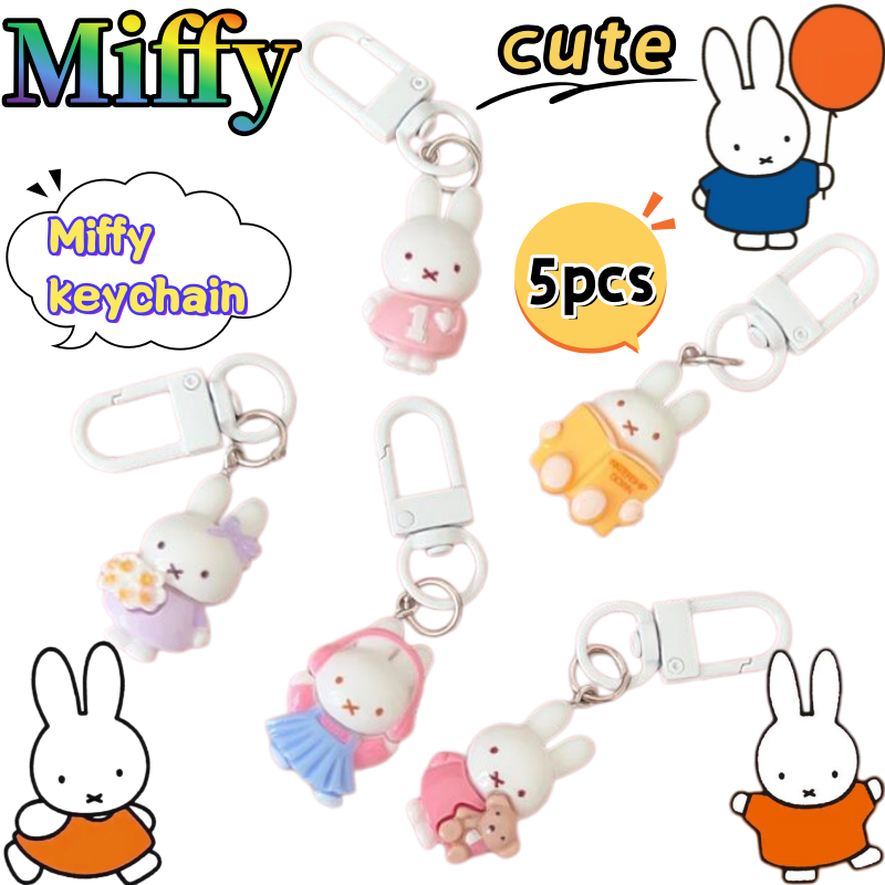 Lote de 5 Llaveros Miffy Creativos de Alta Calidad con Forma de Muñeca de Dibujos Animados, para Niñas, Estudiantes, Decoración para Mochilas Escolares